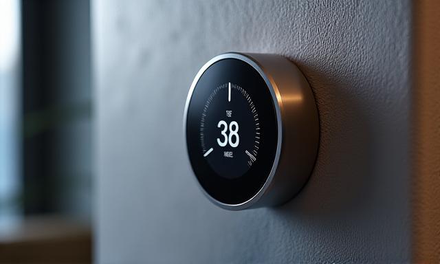 Sleek smart thermostat on a minimalist wall